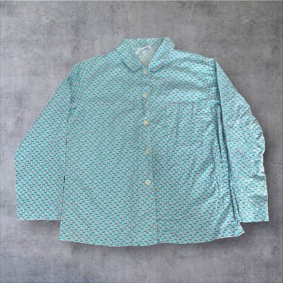 Vineyard Vines Size M Long Sleeve Turtle Print Collared Button Pajama Shirt - Picture 1 of 7